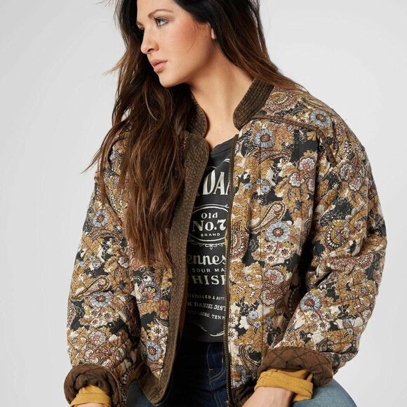 Free People Dolman Quilted Paisley Floral Boho Hippie Brown Jacket S Rare